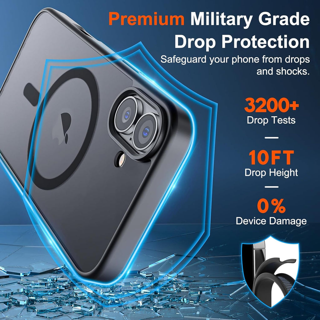 Magnetic for Iphone 17 Case (Compatible with Magsafe)(Military Grade Drop Protection) Translucent Matte Shockproof with Anti-Fingerprint Phone Cover,Black