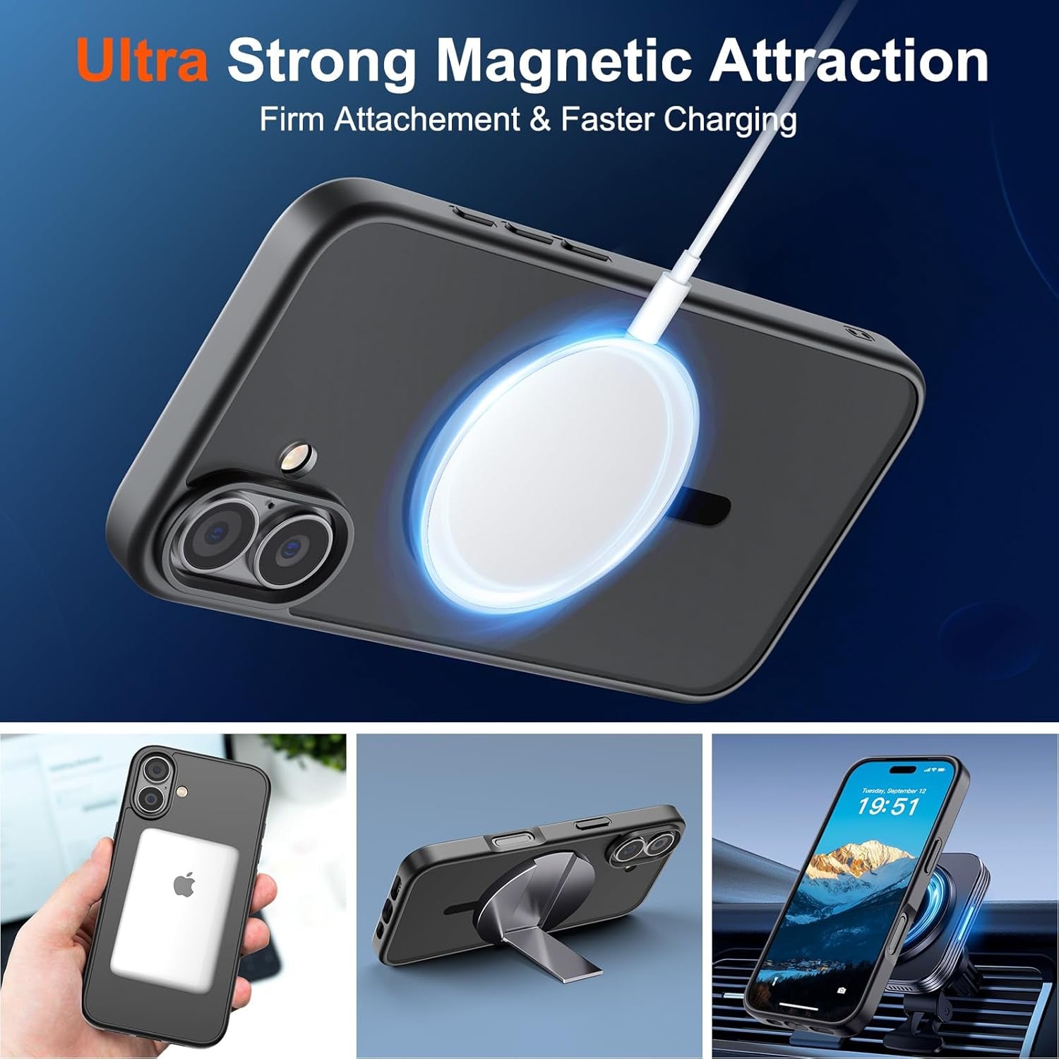 Magnetic for Iphone 17 Case (Compatible with Magsafe)(Military Grade Drop Protection) Translucent Matte Shockproof with Anti-Fingerprint Phone Cover,Black