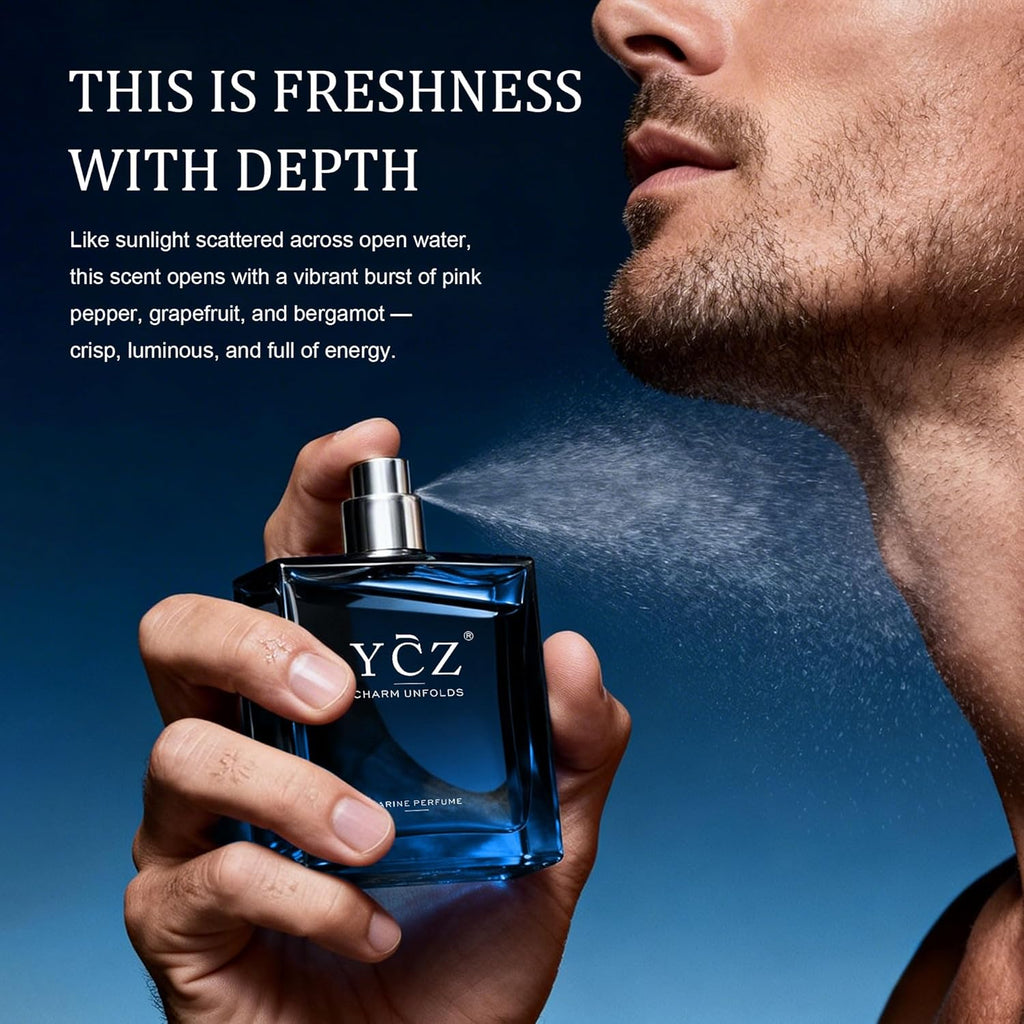 Charm Unfolds Marine Perfume for Men, 1.7 Oz. Long Lasting Eau De Parfum Cologne for Men, Oriental Woody Fragrance - Ideal Special Occasions, Making It the Ideal Gentlemen’S Gift