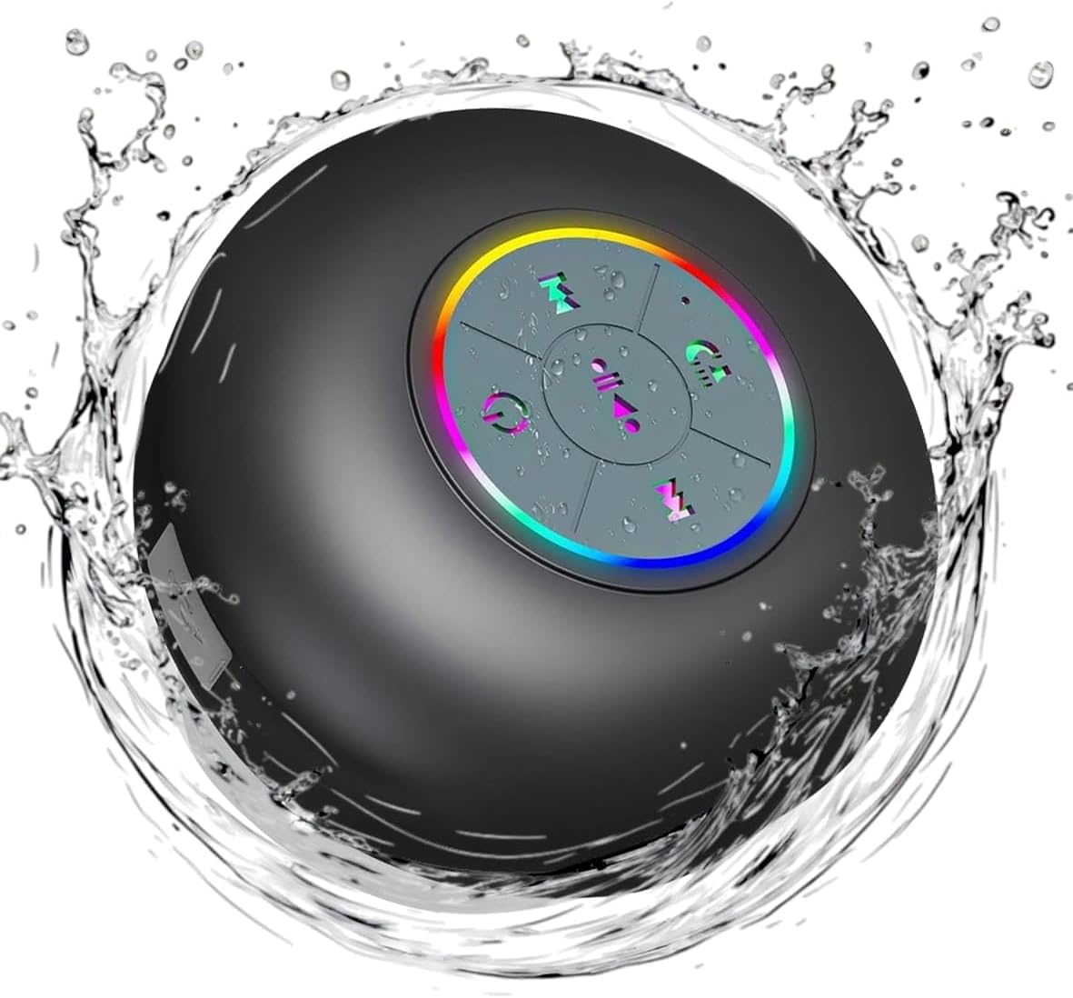 Bluetooth Shower Speaker with LED – Portable Wireless Mini Speaker with Microphone and Suction Cup, IPX4 Water Resistant for Showering, Travel, Pool, River Floating, and Outdoor Activities (Black)