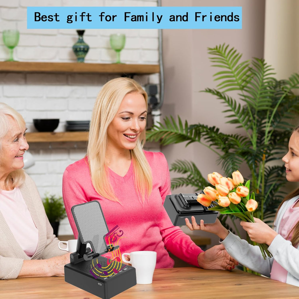 Birthday Gifts for Mother Father ,Cell Phone Stand with Wireless Bluetooth Speaker and Antislip Base HD Surround Sound for Home and Outdoors with Bluetooth Speaker for Desk Compatible with Iphone