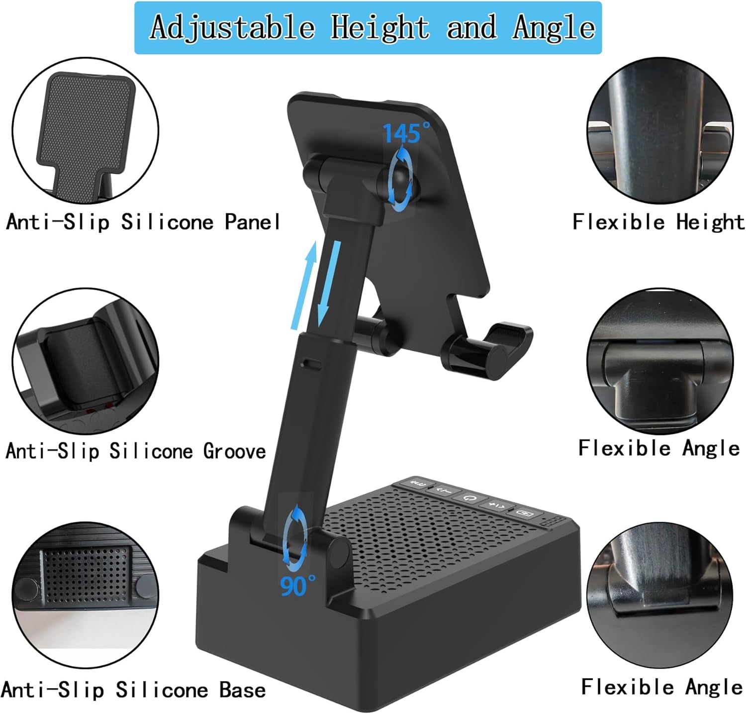 Birthday Gifts for Mother Father ,Cell Phone Stand with Wireless Bluetooth Speaker and Antislip Base HD Surround Sound for Home and Outdoors with Bluetooth Speaker for Desk Compatible with Iphone
