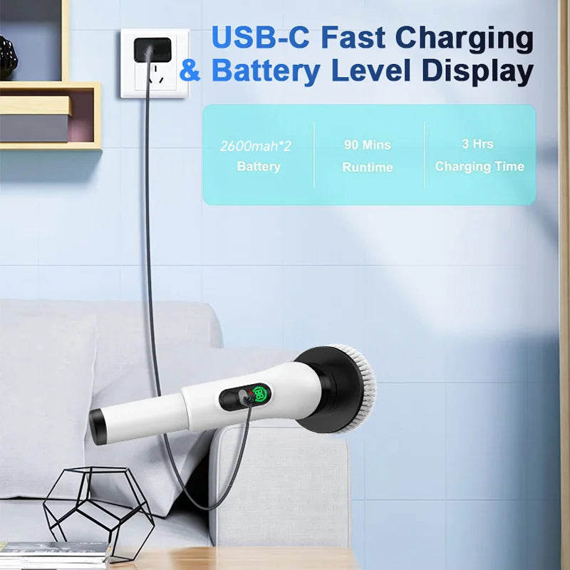 Electric Spin Scrubber, Bathroom Cordless Cleaning Brush Power Scrubber with Replaceable Brush Heads, Electric Cleaning Brush
