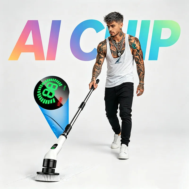 Electric Spin Scrubber, Bathroom Cordless Cleaning Brush Power Scrubber with Replaceable Brush Heads, Electric Cleaning Brush