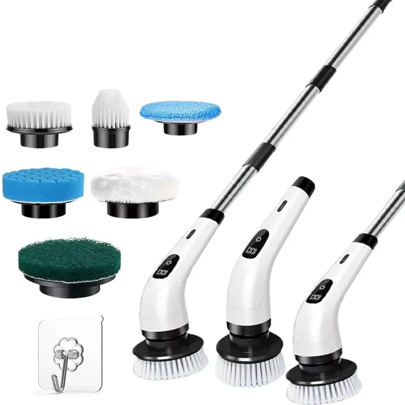 Electric Spin Scrubber, Bathroom Cordless Cleaning Brush Power Scrubber with Replaceable Brush Heads, Electric Cleaning Brush