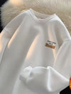 Retro American Hong Kong Style round Neck Sweatshirt Men'S Autumn Winter Thickened Fleece Loose Trendy Top Coat for Youth