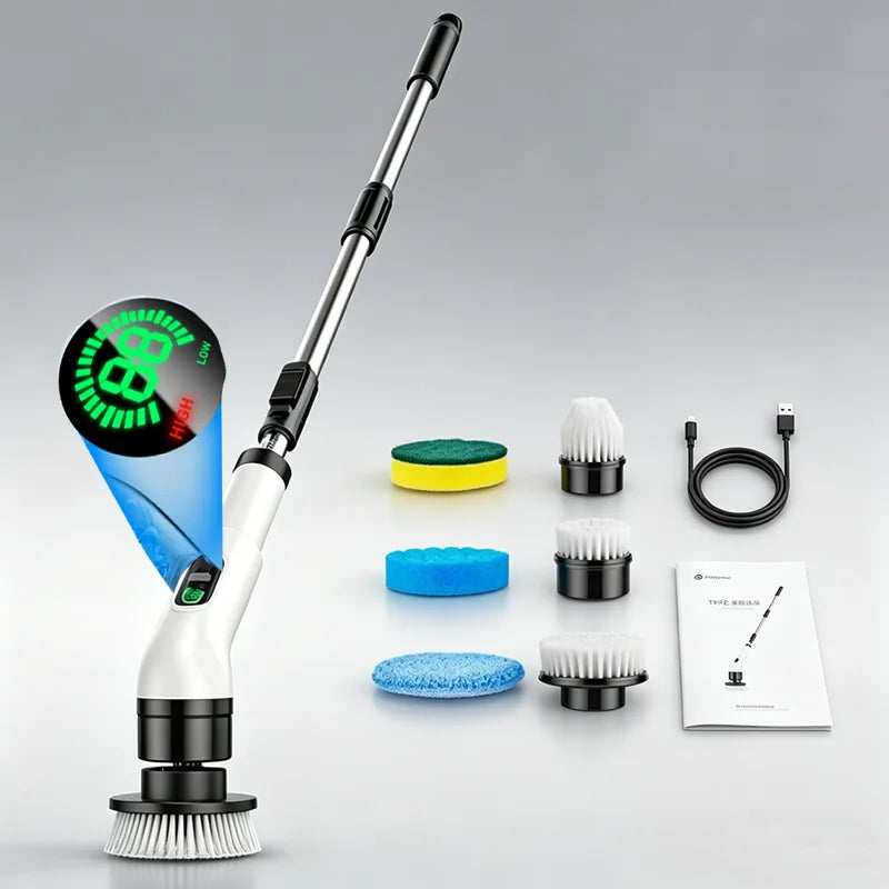 Electric Spin Scrubber, Bathroom Cordless Cleaning Brush Power Scrubber with Replaceable Brush Heads, Electric Cleaning Brush