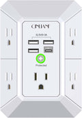 Wall Charger, Surge Protector,  5 Outlet Extender with 4 USB Charging Ports, 3-Sided 1680J Power Strip Multi Plug Adapter Spaced for Home Travel Office