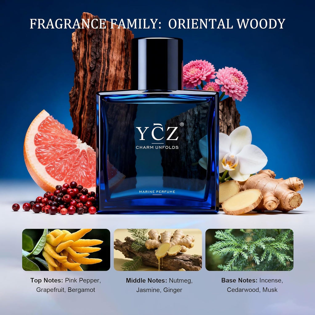 Charm Unfolds Marine Perfume for Men, 1.7 Oz. Long Lasting Eau De Parfum Cologne for Men, Oriental Woody Fragrance - Ideal Special Occasions, Making It the Ideal Gentlemen’S Gift